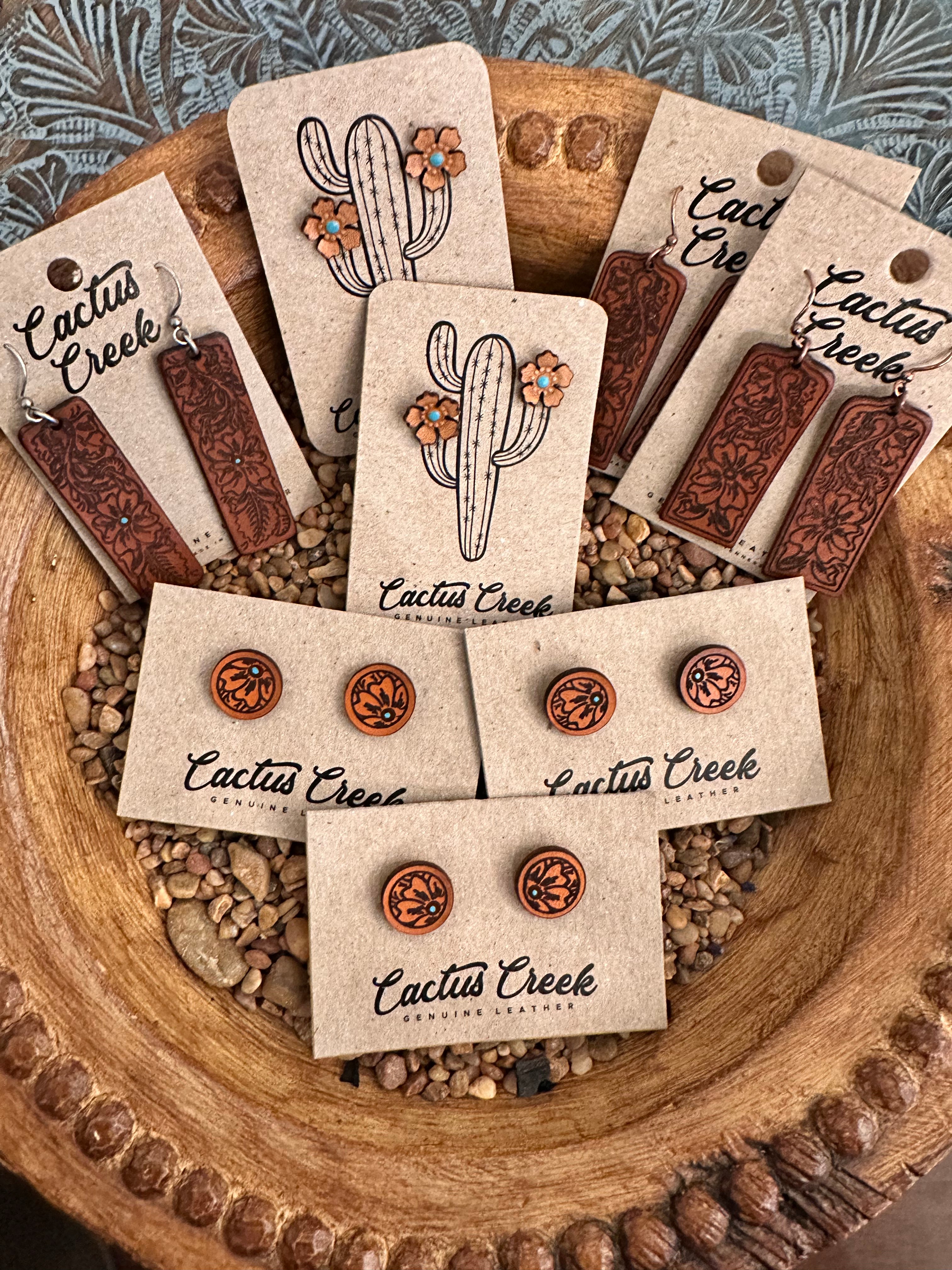 Cactus Creek Tooled Leather Stud Earring