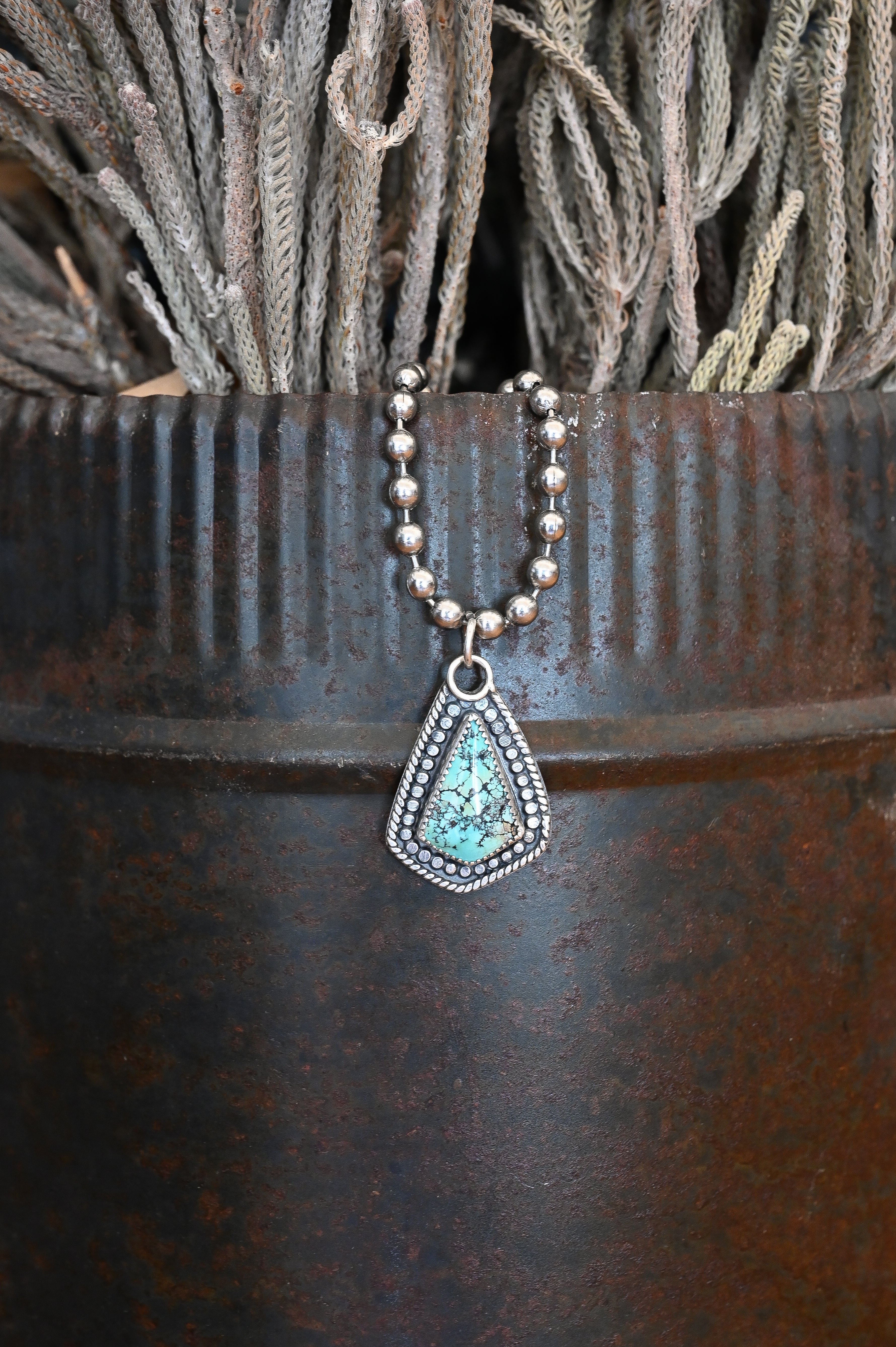 Sterling Silver Small Diamond Turquoise Pendant