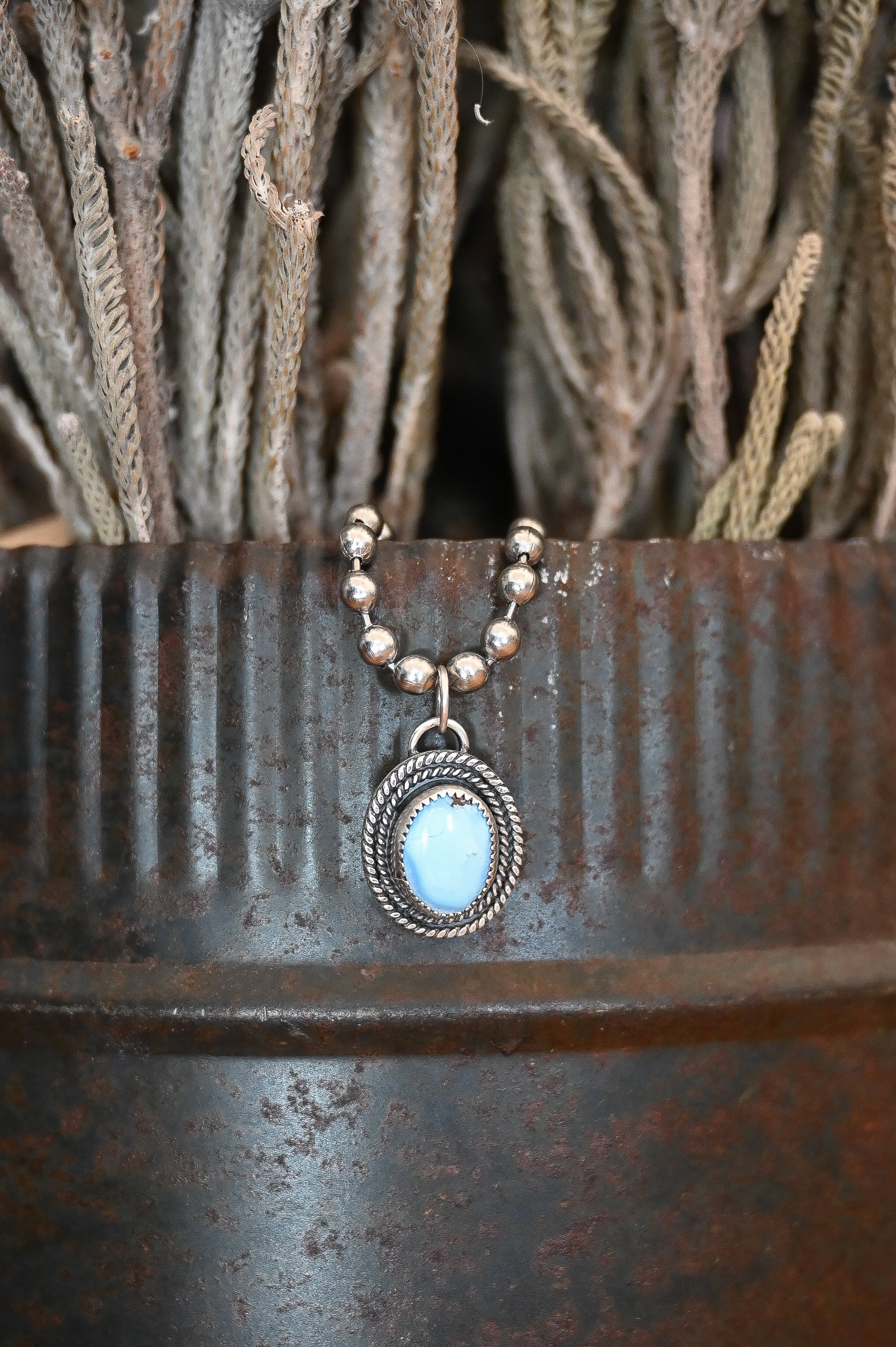 Sterling Silver + Golden Hills Turquoise Round Pendant