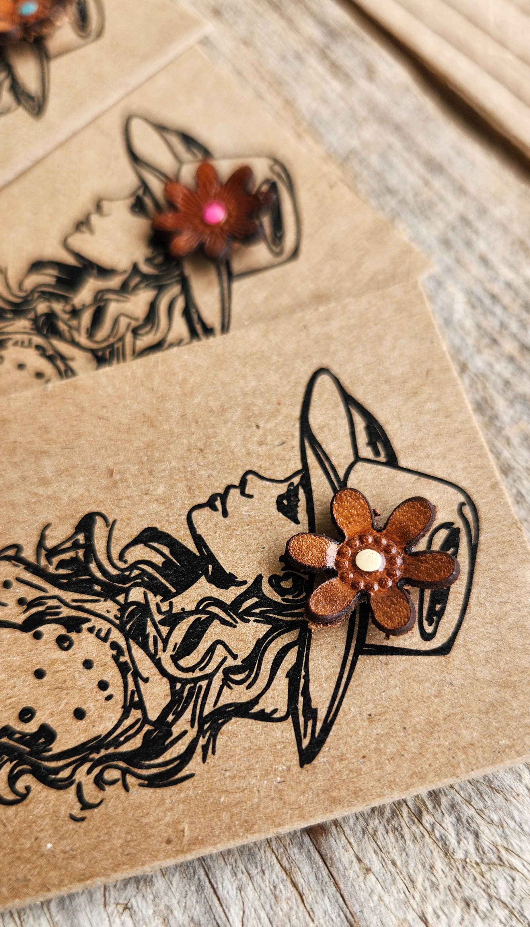 Hat Pin - Genuine Leather Flowers