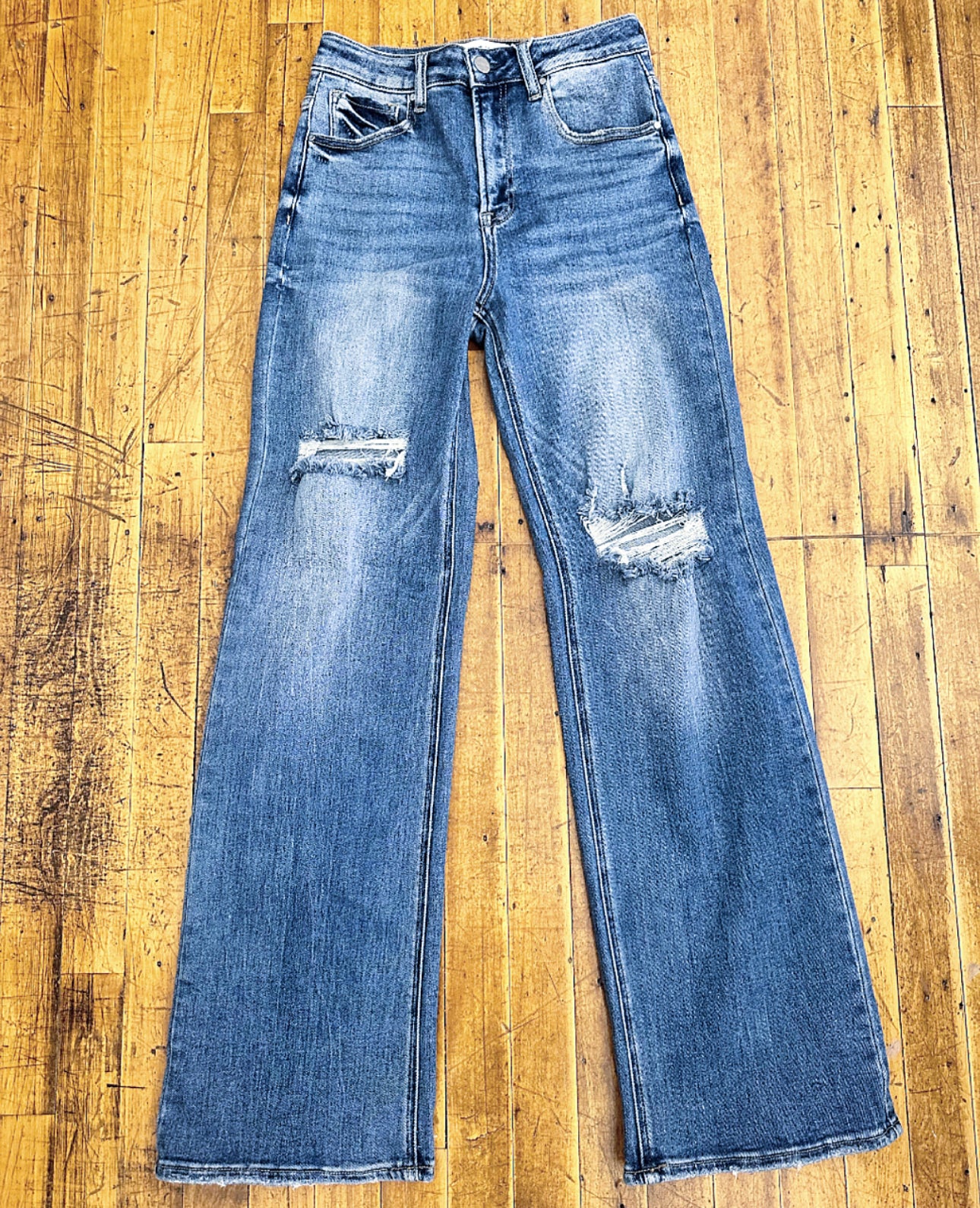 Just Right Distressed Wide Leg Jeans