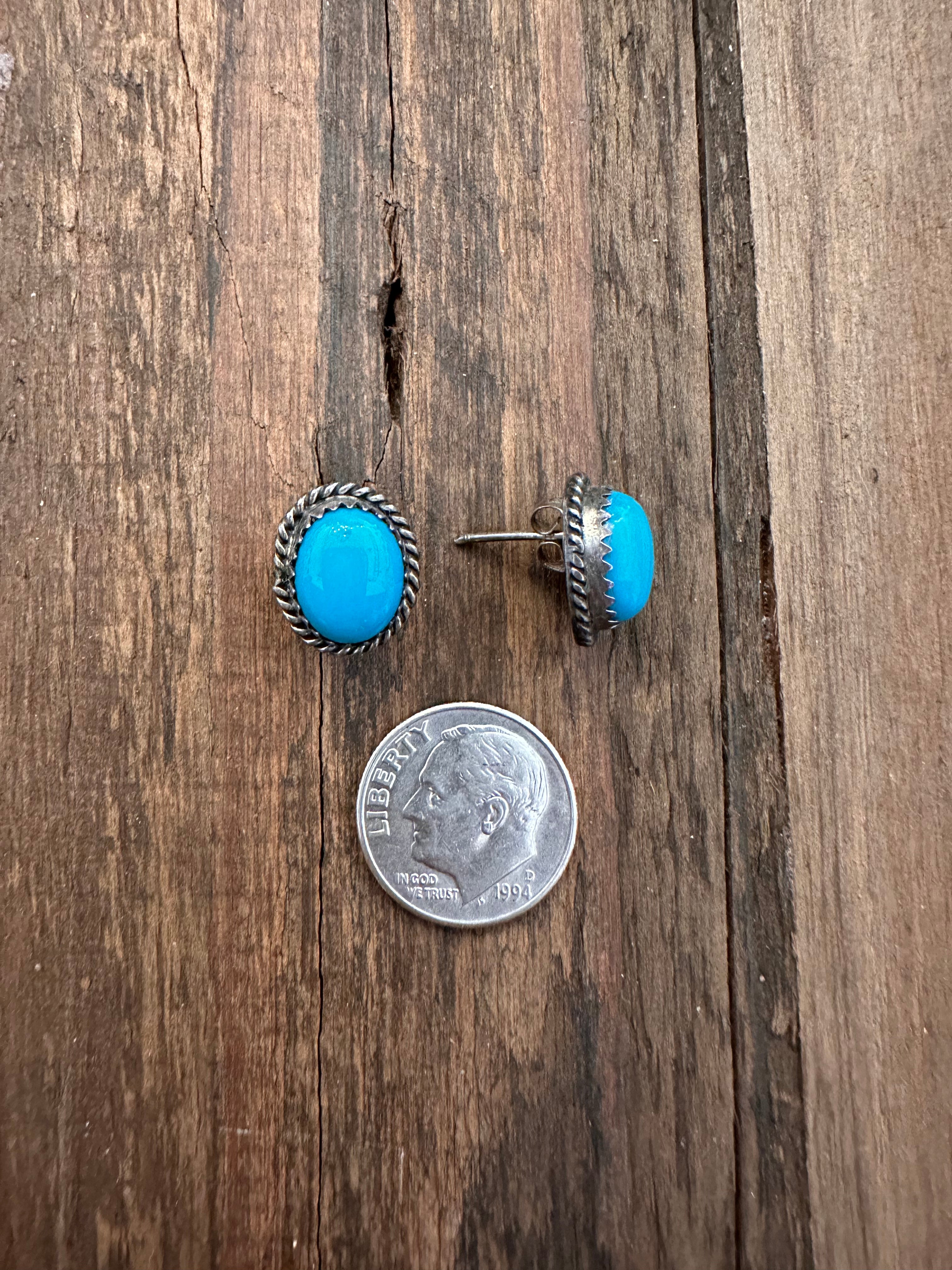 Turquoise + Sterling Silver Rope Border Earrings