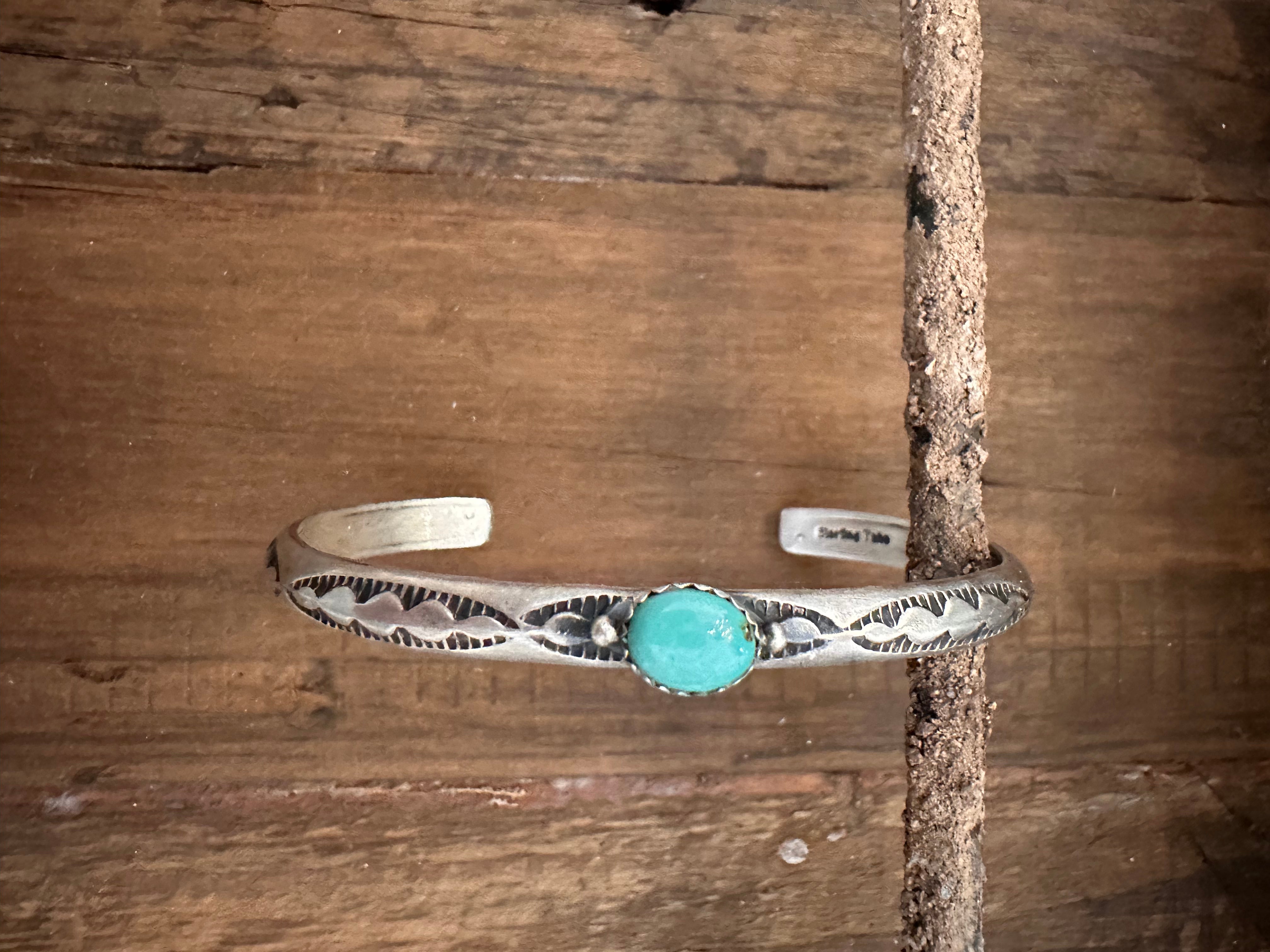 Petite Antique Silver Cuff + USA Turquoise