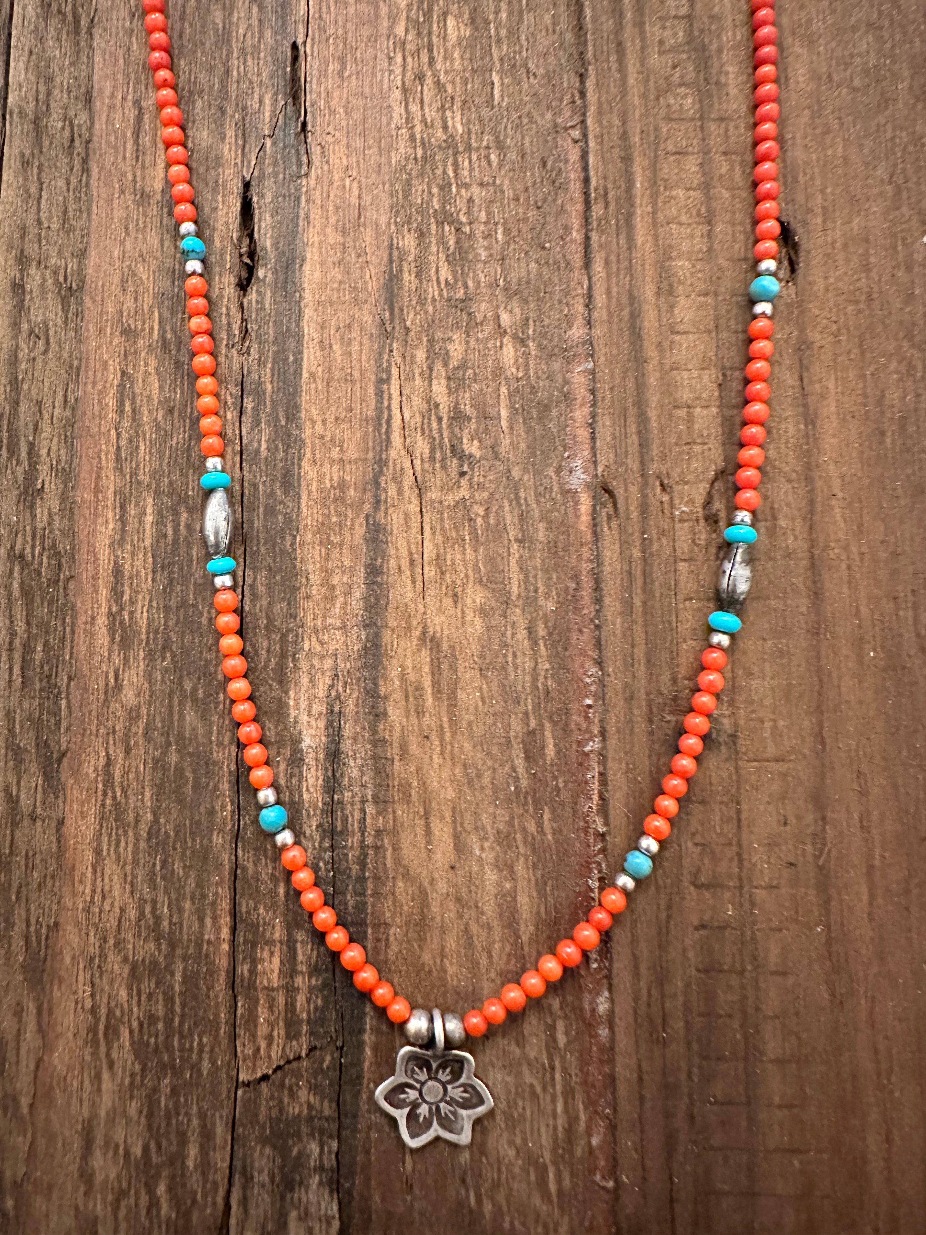 Petite Orange Coral Choker + Antique Charm